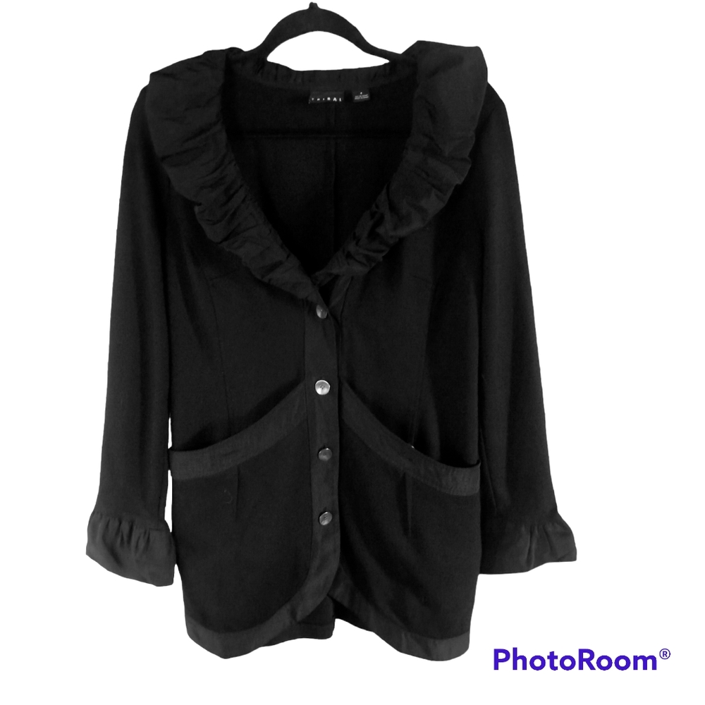 Tribal Black Ruffled Jacket Size 4. Super pretty!! READ